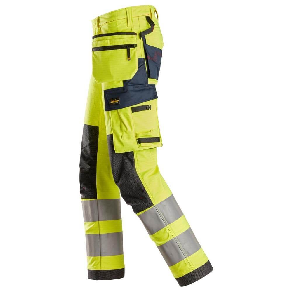Snickers 6268 ProtecWork Stretch Work Trousers Holster Pockets High Vis Class 2 Hi Vis Yellow Navy left #colour_hi-vis-yellow-navy