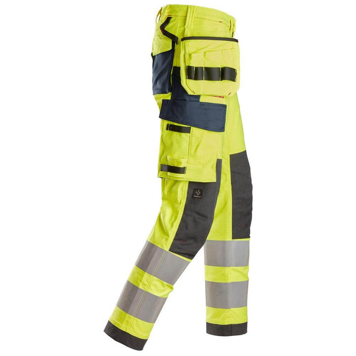 Snickers 6268 ProtecWork Stretch Work Trousers Holster Pockets High Vis Class 2 Hi Vis Yellow Navy right #colour_hi-vis-yellow-navy