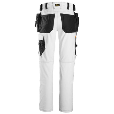 Snickers 6271 AllroundWork Full Stretch Slim Fit Trousers with Holster Pockets White Black back #colour_white-black