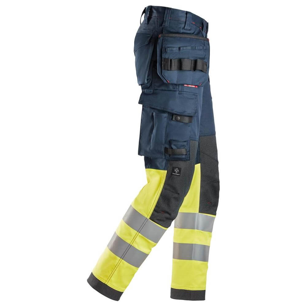 Snickers 6274 ProtecWork Stretch Work Trousers Holster Pockets High Vis Class 1 Navy Hi Visibilty Yellow right #colour_navy-hi-visibilty-yellow