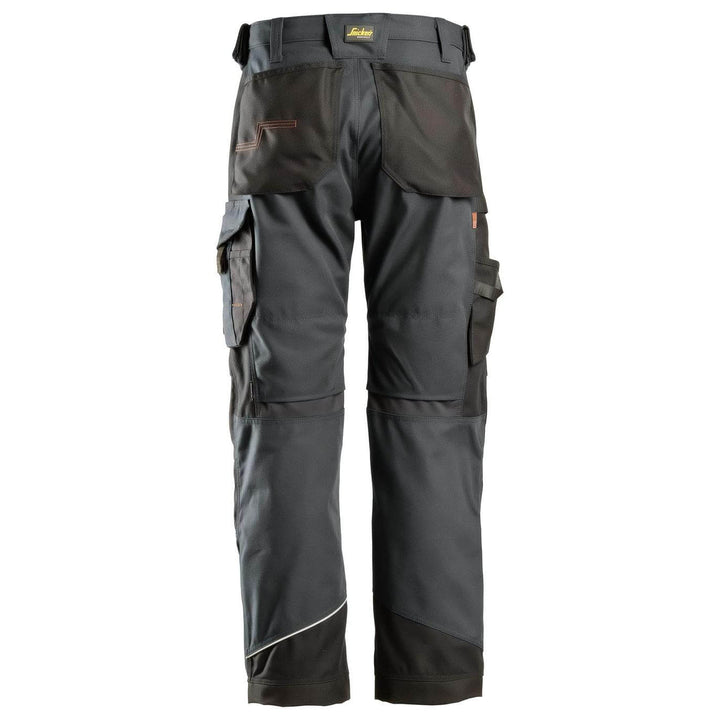 Snickers 6314 RuffWork Heavy Duty Canvas+ Work Trousers Steel Grey Black back #colour_steel-grey-black