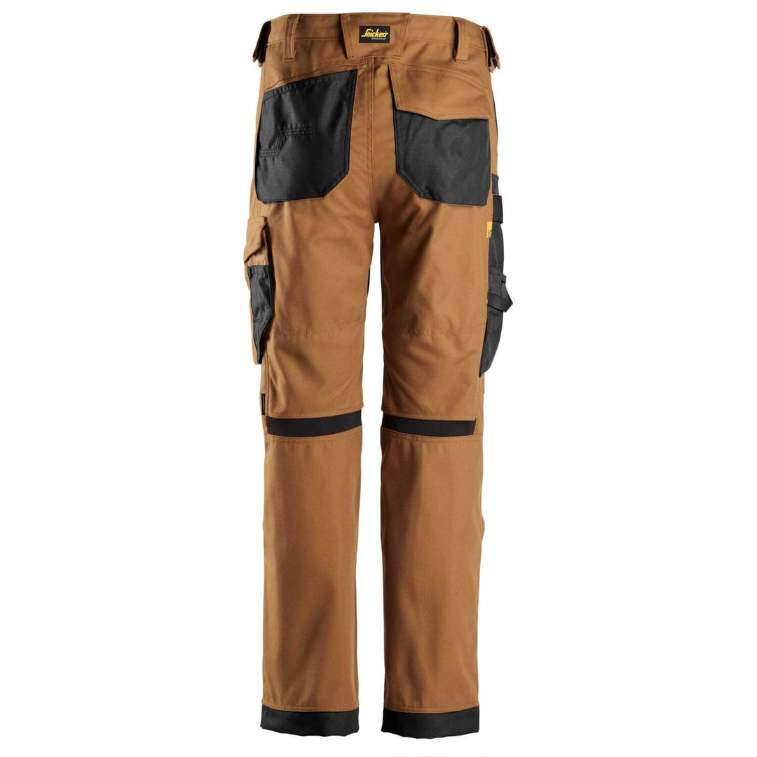 Snickers 6324 AllroundWork Canvas+ Stretch Work Trousers Brown Black back #colour_brown-black