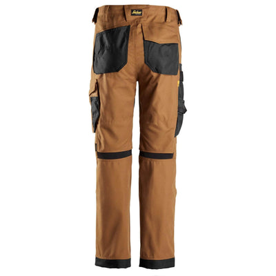 Snickers 6324 AllroundWork Canvas+ Stretch Work Trousers Brown Black back #colour_brown-black
