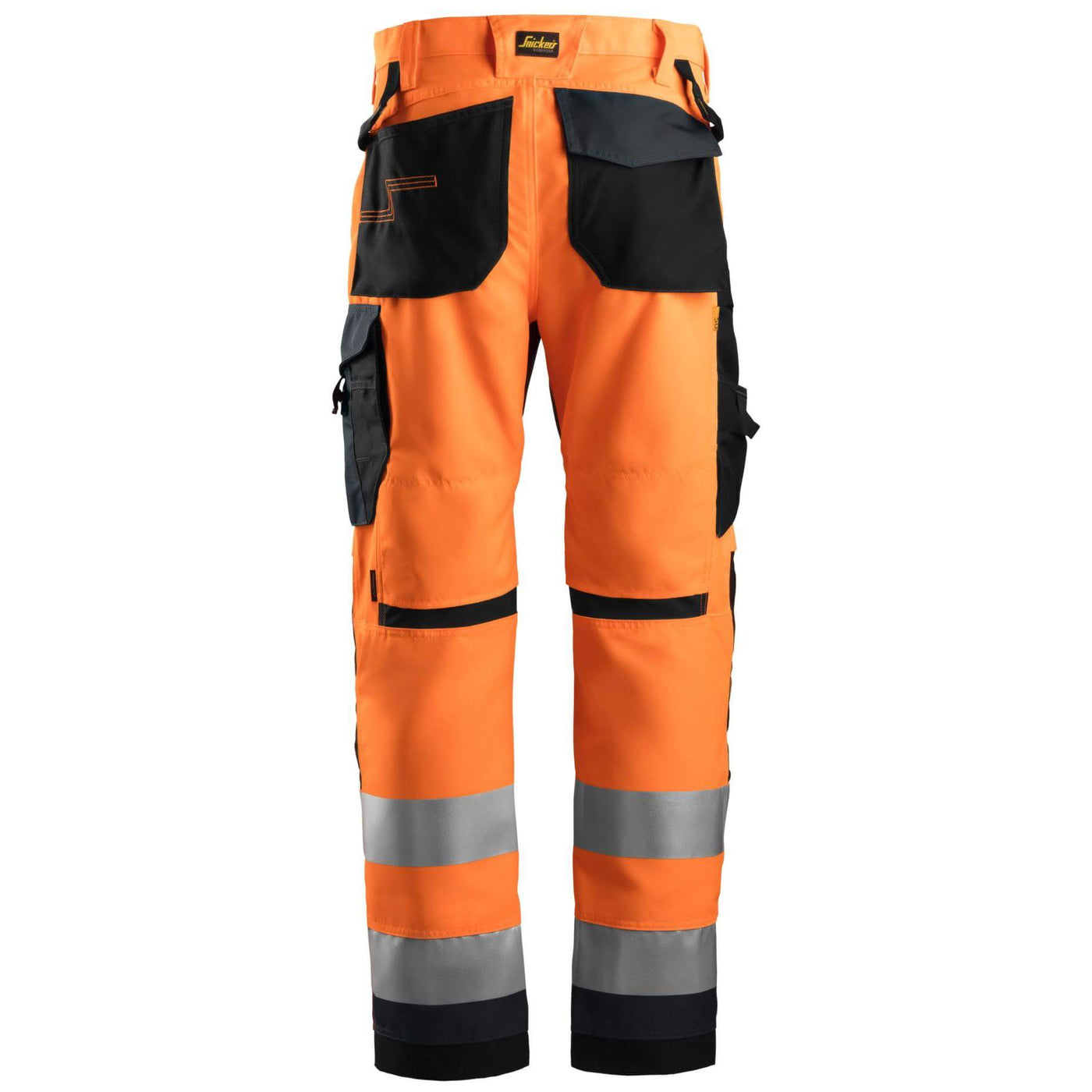 Snickers 6331 Hi Vis Work Trousers Class 2 Hi Vis Orange Steel Grey back #colour_hi-vis-orange-steel-grey