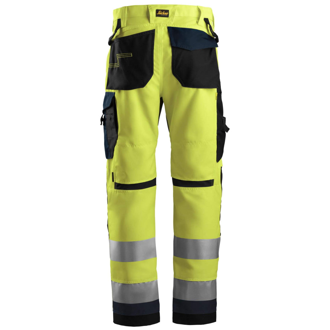 Snickers 6331 Hi Vis Work Trousers Class 2 Hi Vis Yellow Navy Blue back #colour_hi-vis-yellow-navy-blue