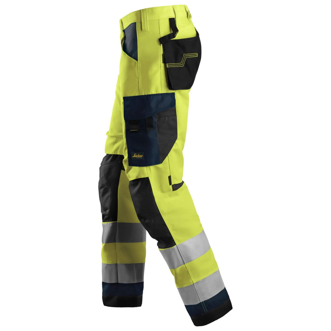 Snickers 6331 Hi Vis Work Trousers Class 2 Hi Vis Yellow Navy Blue left #colour_hi-vis-yellow-navy-blue