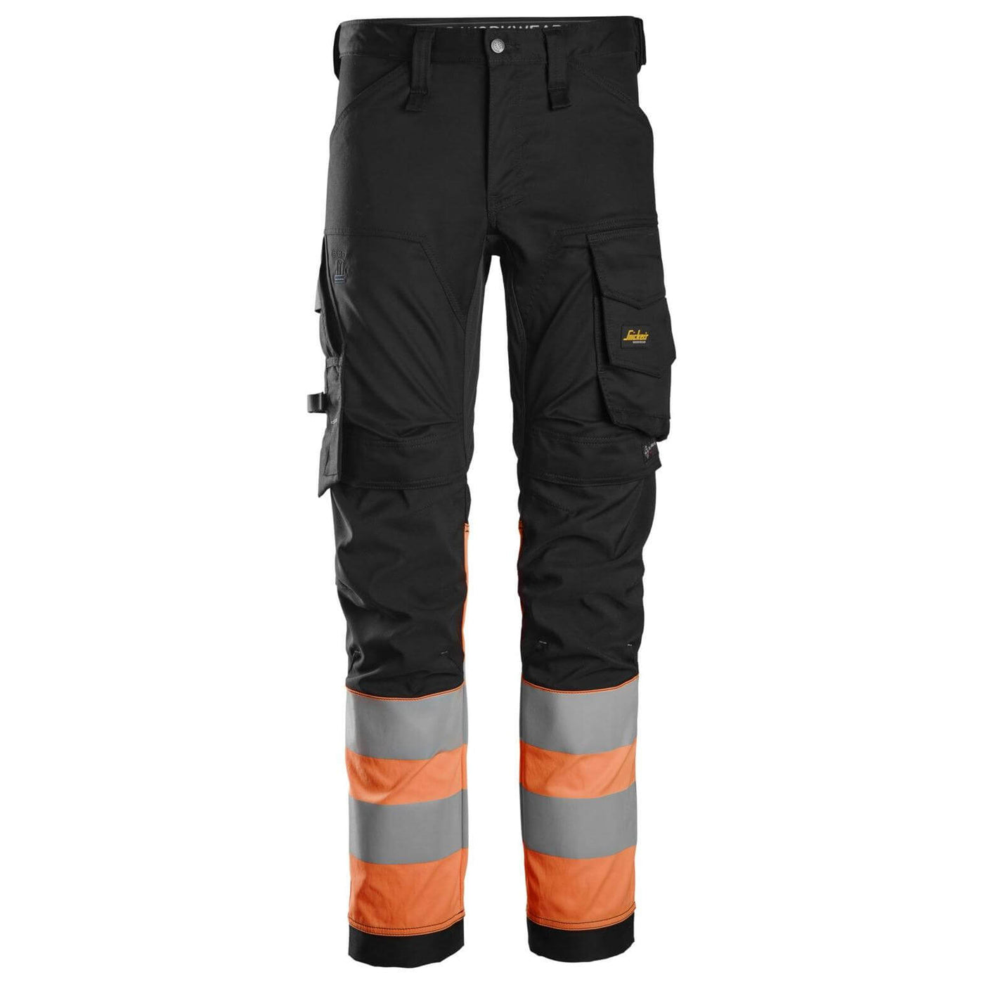 Snickers 6334 Hi Vis Slim Fit Stretch Trousers Class 1 Black Hi Vis Orange Main #colour_black-hi-vis-orange