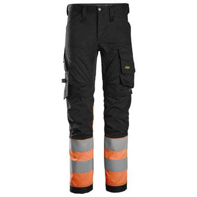 Snickers 6334 Hi Vis Slim Fit Stretch Trousers Class 1 Black Hi Vis Orange Main #colour_black-hi-vis-orange