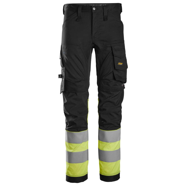 Snickers 6334 Hi Vis Slim Fit Stretch Trousers Class 1 Black Hi Vis Yellow Main #colour_black-hi-vis-yellow