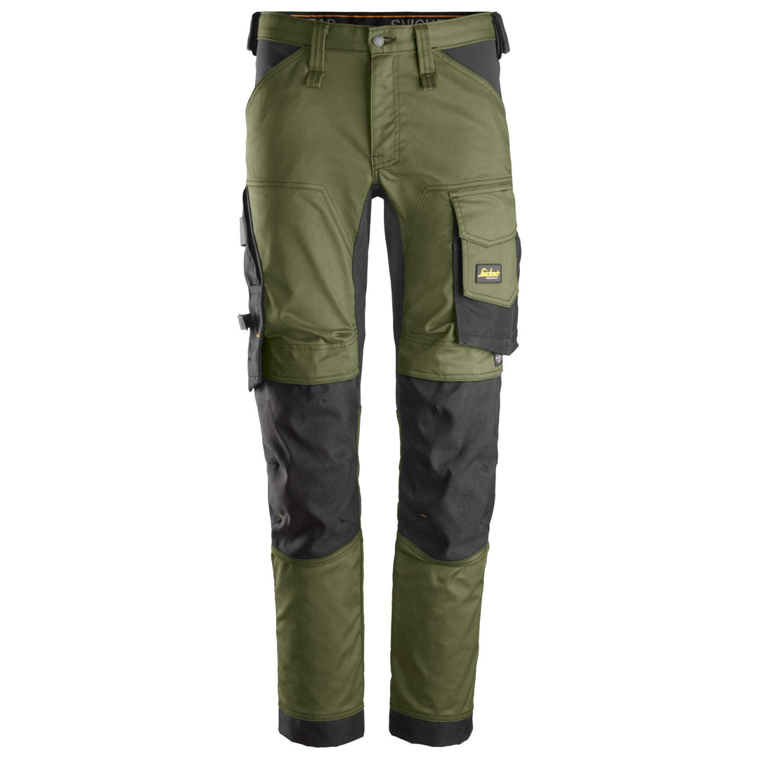 Snickers 6341 AllroundWork Slim Fit Stretch Trousers Khaki Green Black Main #colour_khaki-green-black