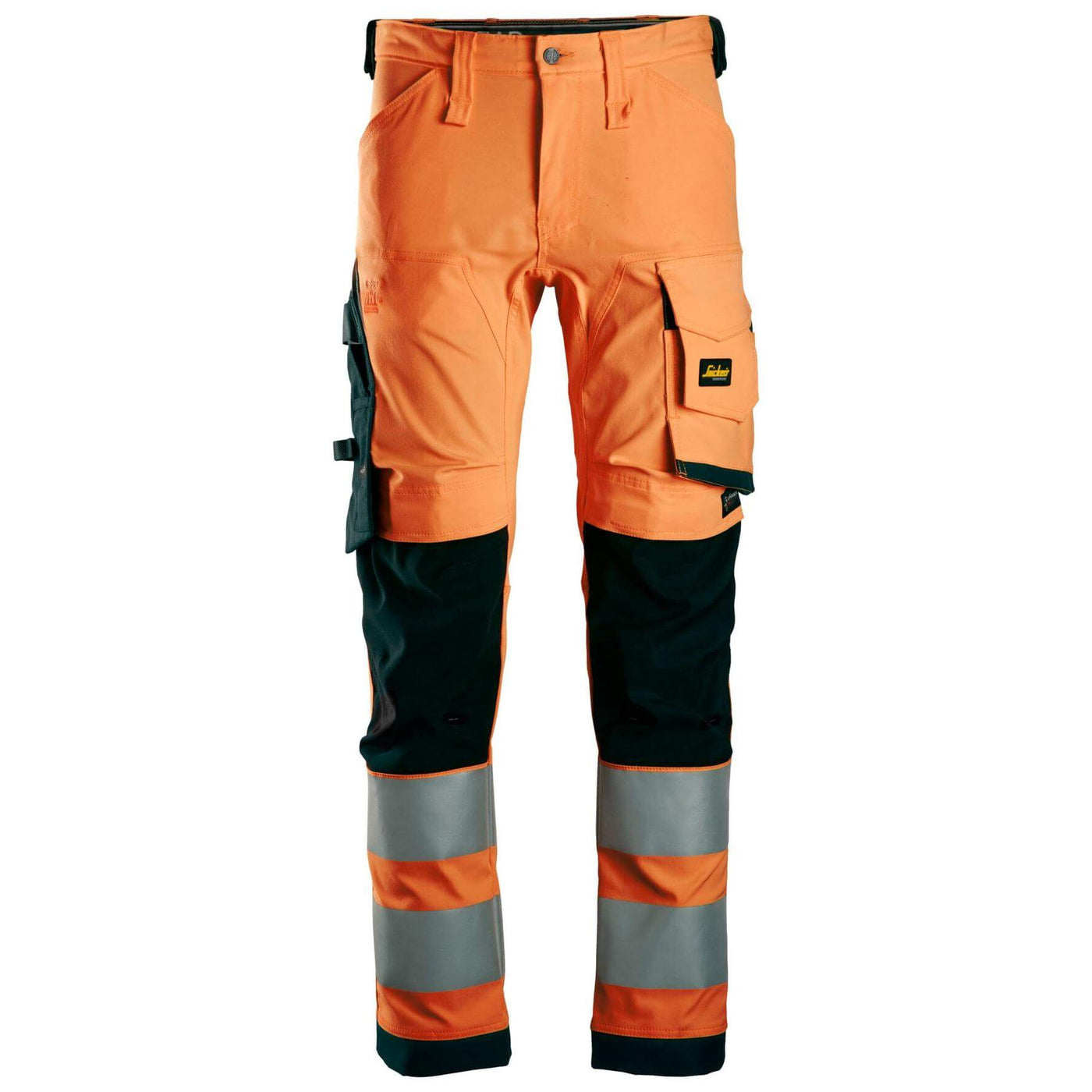 Snickers 6343 Hi Vis Slim Fit Stretch Trousers Class 2 Hi Vis Orange Black Main #colour_hi-vis-orange-black