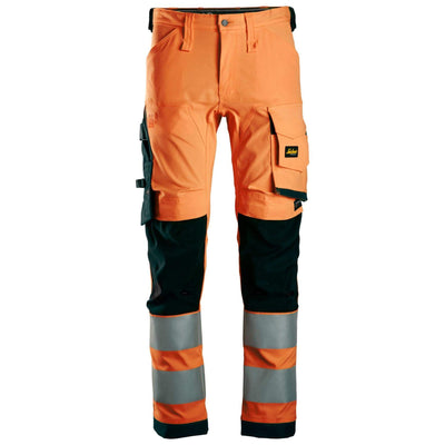 Snickers 6343 Hi Vis Slim Fit Stretch Trousers Class 2 Hi Vis Orange Black Main #colour_hi-vis-orange-black