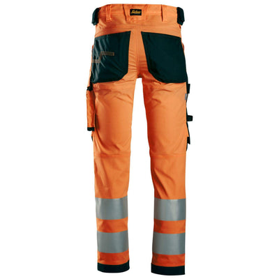 Snickers 6343 Hi Vis Slim Fit Stretch Trousers Class 2 Hi Vis Orange Black back #colour_hi-vis-orange-black