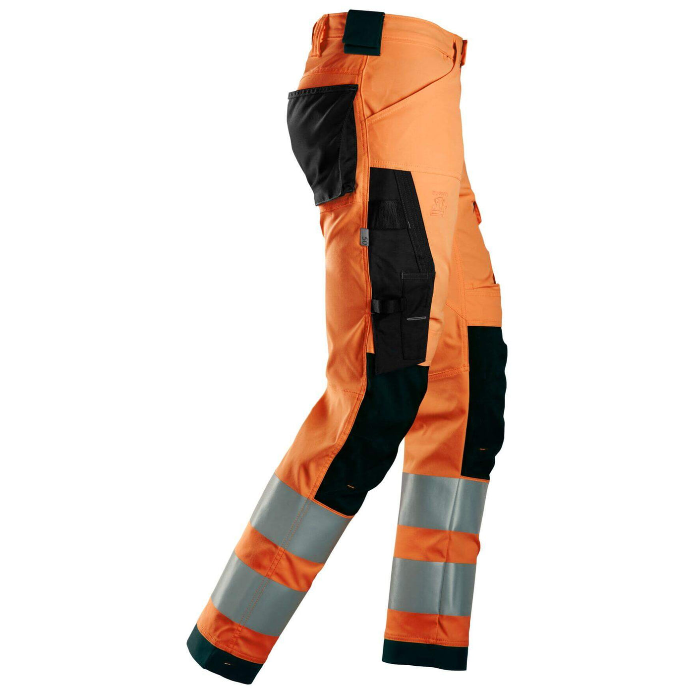 Snickers 6343 Hi Vis Slim Fit Stretch Trousers Class 2 Hi Vis Orange Black right #colour_hi-vis-orange-black