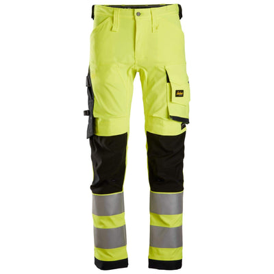 Snickers 6343 Hi Vis Slim Fit Stretch Trousers Class 2 Hi Vis Yellow Black Main #colour_hi-vis-yellow-black