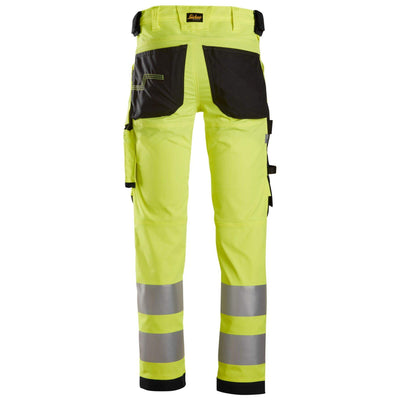 Snickers 6343 Hi Vis Slim Fit Stretch Trousers Class 2 Hi Vis Yellow Black back #colour_hi-vis-yellow-black