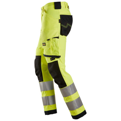 Snickers 6343 Hi Vis Slim Fit Stretch Trousers Class 2 Hi Vis Yellow Black left #colour_hi-vis-yellow-black