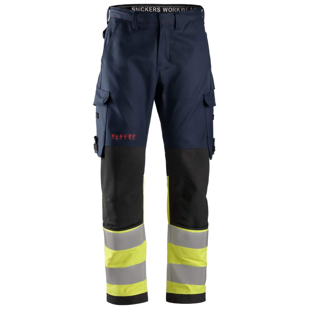 Snickers 6363 ProtecWork Trousers Hi Vis Class 1 Navy Hi Visibilty Yellow Main #colour_navy-hi-visibilty-yellow