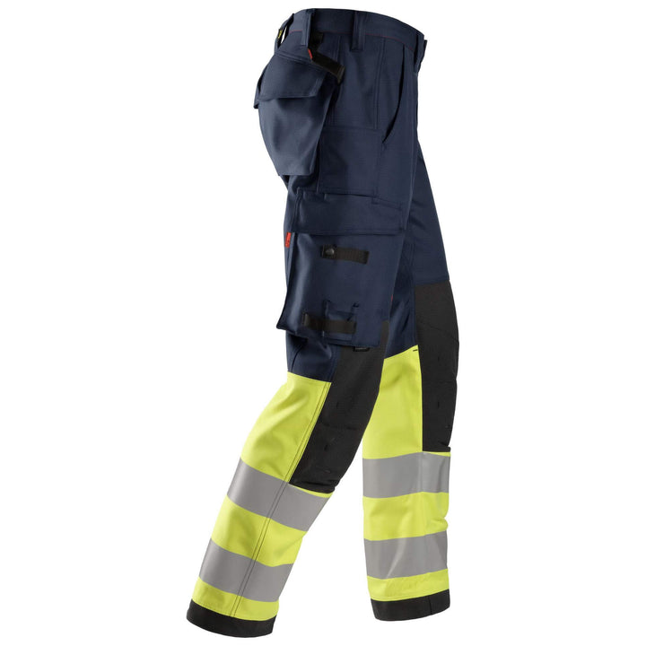 Snickers 6363 ProtecWork Trousers Hi Vis Class 1 Navy Hi Visibilty Yellow right #colour_navy-hi-visibilty-yellow