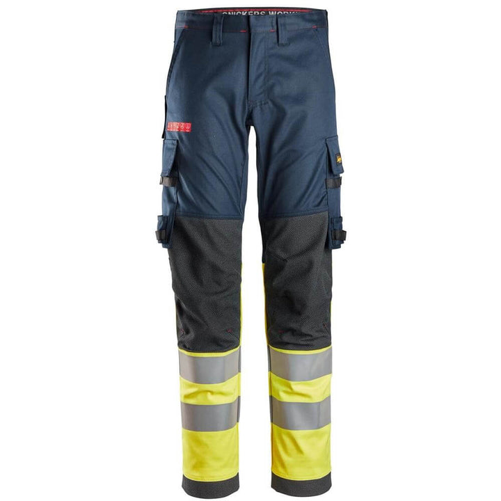 Snickers 6374 ProtecWork Stretch Work Trousers High Vis Class 1 Navy Hi Visibilty Yellow Main #colour_navy-hi-visibilty-yellow