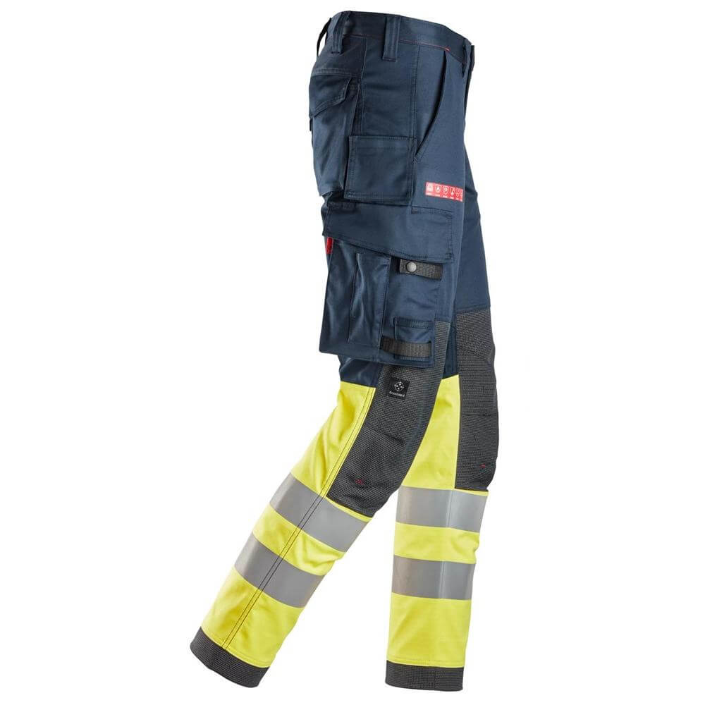 Snickers 6374 ProtecWork Stretch Work Trousers High Vis Class 1 Navy Hi Visibilty Yellow right #colour_navy-hi-visibilty-yellow