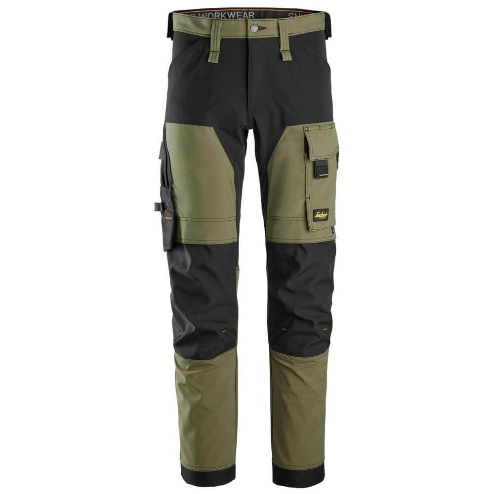 Snickers 6375 AllroundWork 4 way Stretch Trousers Khaki Green Black Main #colour_khaki-green-black