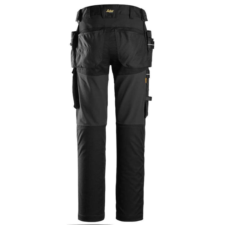 Snickers 6590 AllroundWork Stretch Trousers Capsulized Kneepads Holster Pockets Black Black back #colour_black-black