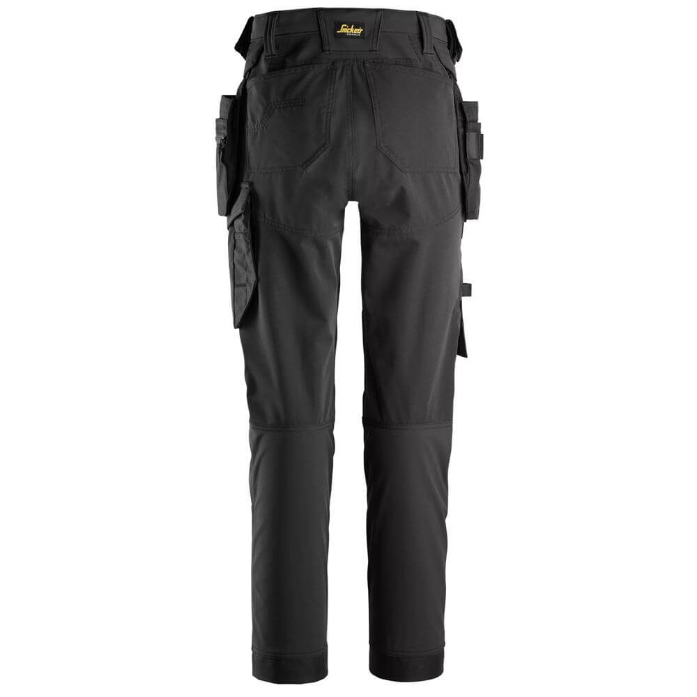 Snickers 6775 AllroundWork Womens 4 way Stretch Trousers Detachable Holster Pockets Black Black back #colour_black-black