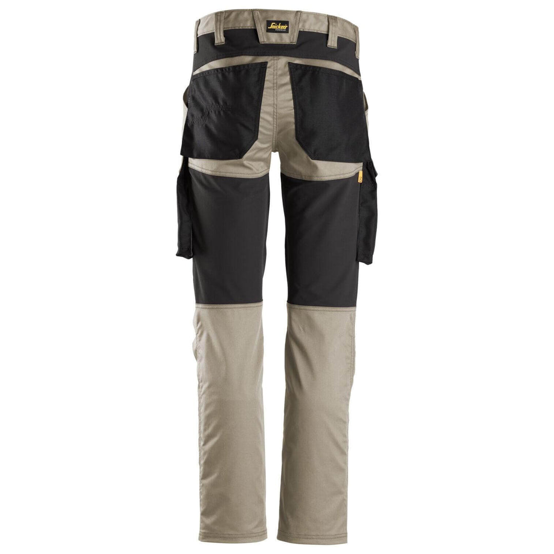 Snickers 6803 AllroundWork Stretch Trousers without Knee Pad Pockets Khaki Black back3925733 #colour_khaki-black