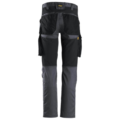 Snickers 6803 AllroundWork Stretch Trousers without Knee Pad Pockets Steel Grey Black back #colour_steel-grey-black