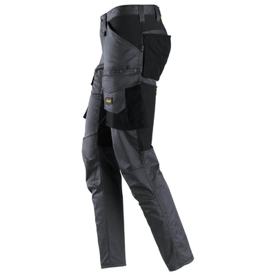Snickers 6803 AllroundWork Stretch Trousers without Knee Pad Pockets Steel Grey Black left #colour_steel-grey-black