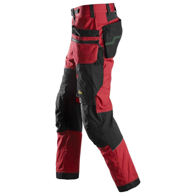 Snickers 6902 FlexiWork Lightweight Work Trousers with Holster Pockets Chili Red Black left #colour_chili-red-black