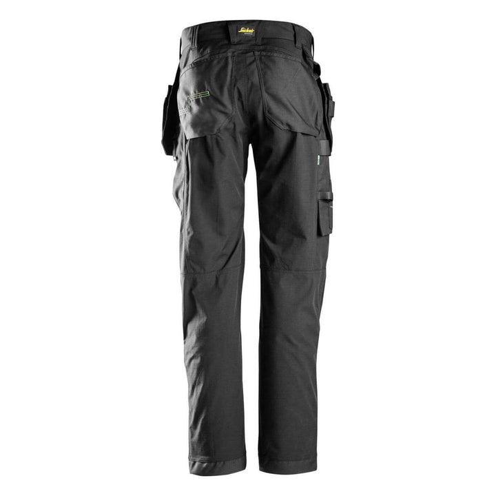 Snickers 6923 FlexiWork Lightweight Floorlayer Trousers with Holster Pockets Black Black back #colour_black-black