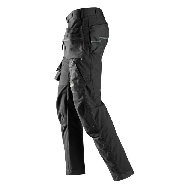 Snickers 6923 FlexiWork Lightweight Floorlayer Trousers with Holster Pockets Black Black left #colour_black-black