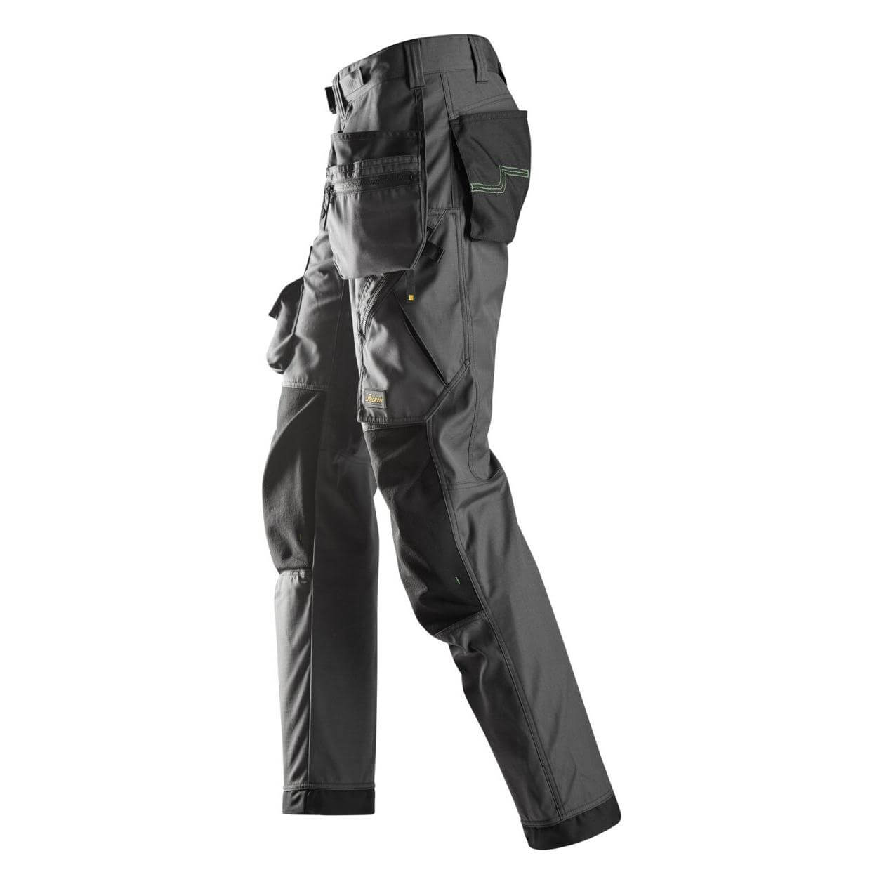 Snickers 6923 FlexiWork Lightweight Floorlayer Trousers with Holster Pockets Steel Grey Black left #colour_steel-grey-black