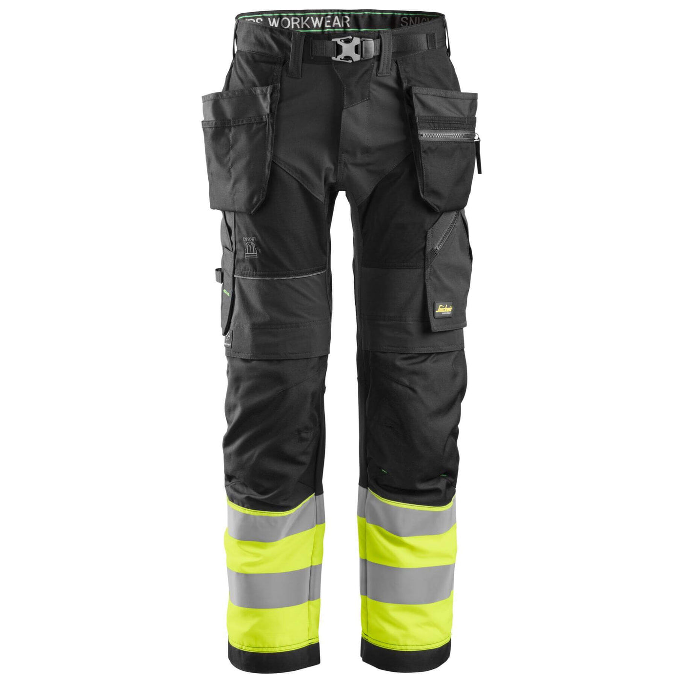Snickers 6931 Lightweight Hi Vis Work Trousers with Holster Pockets Class 1 Black Hi Vis Yellow Main #colour_black-hi-vis-yellow