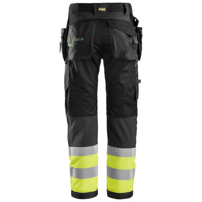 Snickers 6931 Lightweight Hi Vis Work Trousers with Holster Pockets Class 1 Black Hi Vis Yellow back #colour_black-hi-vis-yellow