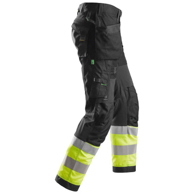 Snickers 6931 Lightweight Hi Vis Work Trousers with Holster Pockets Class 1 Black Hi Vis Yellow right #colour_black-hi-vis-yellow