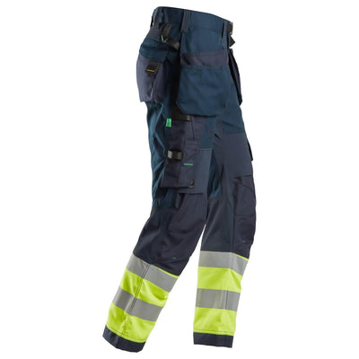 Snickers 6931 Lightweight Hi Vis Work Trousers with Holster Pockets Class 1 Navy Hi Visibilty Yellow right #colour_navy-hi-visibilty-yellow