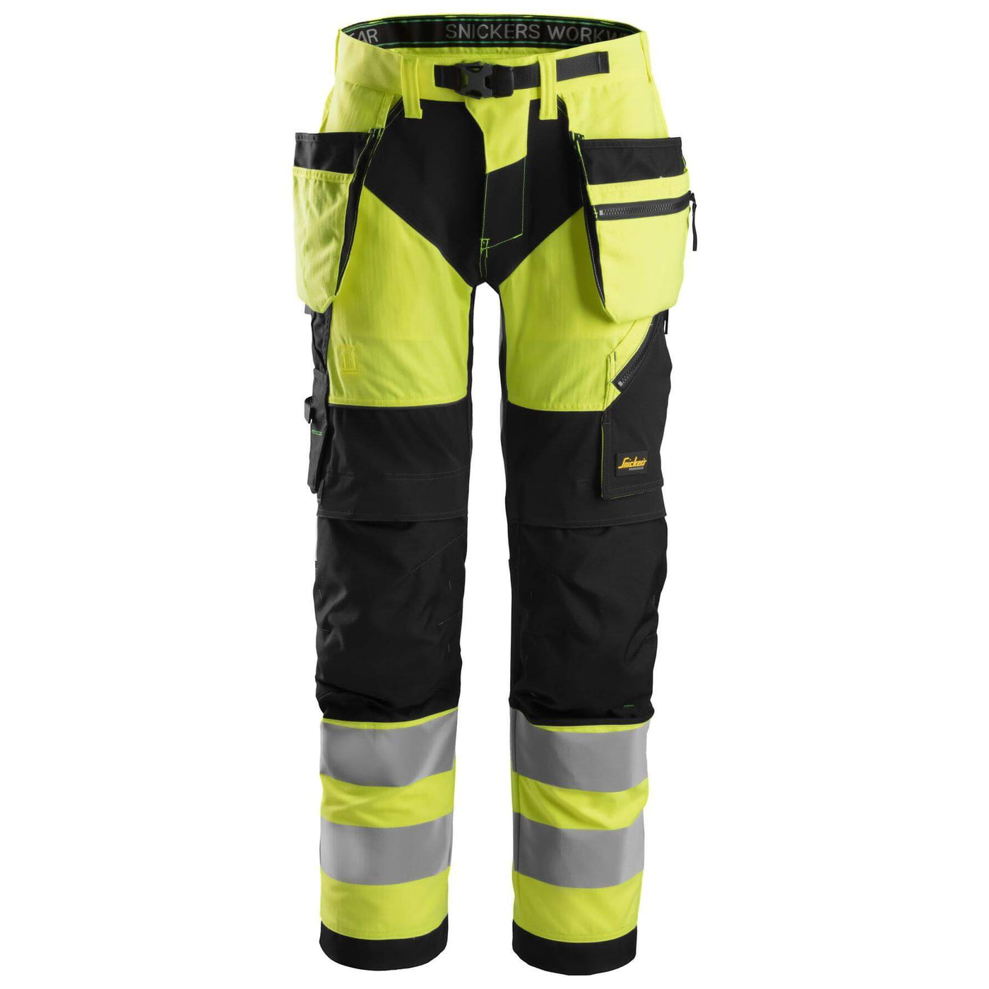 Snickers 6932 Lightweight Hi Vis Work Trousers with Holster Pockets Class 2 Hi Vis Yellow Black Main #colour_hi-vis-yellow-black