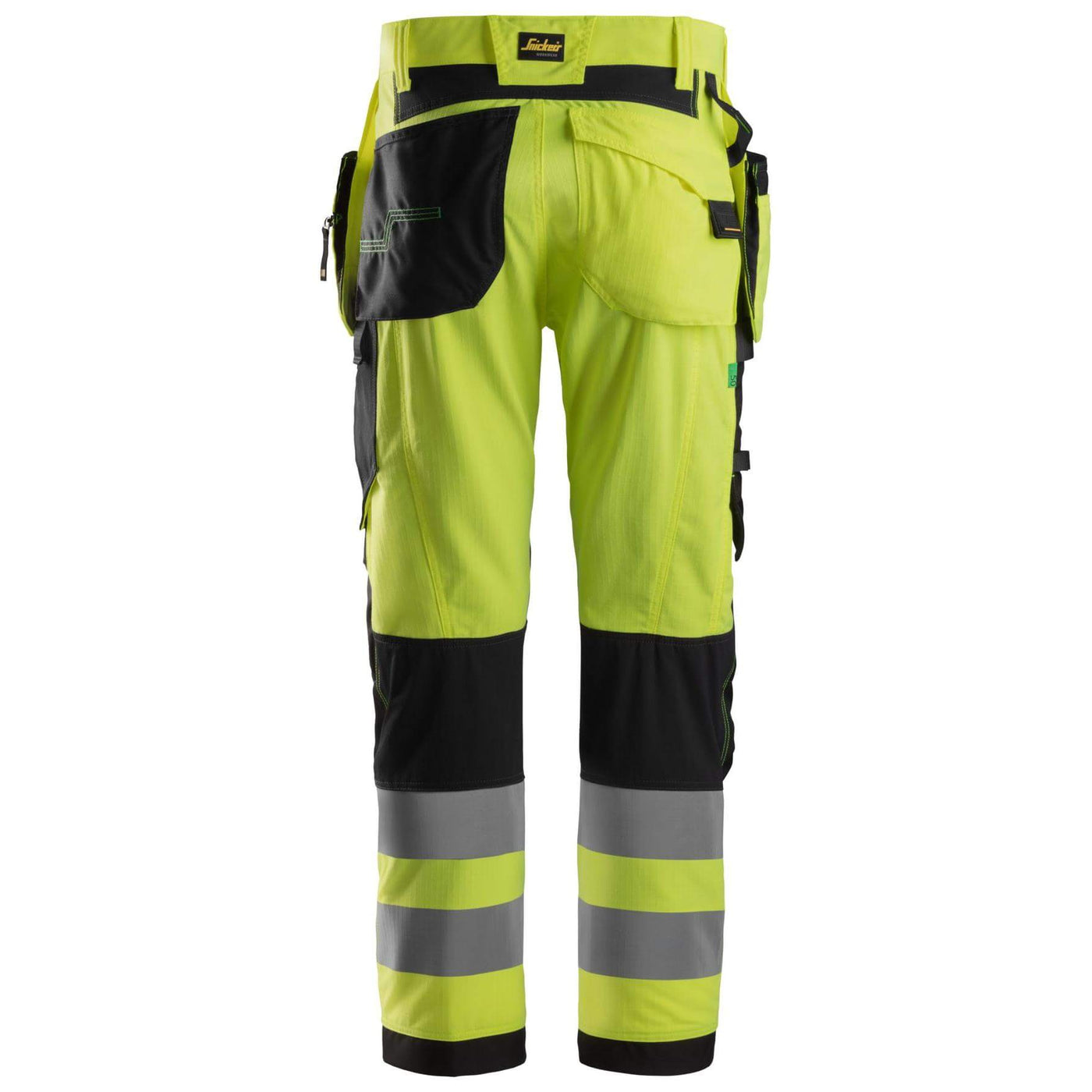 Snickers 6932 Lightweight Hi Vis Work Trousers with Holster Pockets Class 2 Hi Vis Yellow Black back #colour_hi-vis-yellow-black
