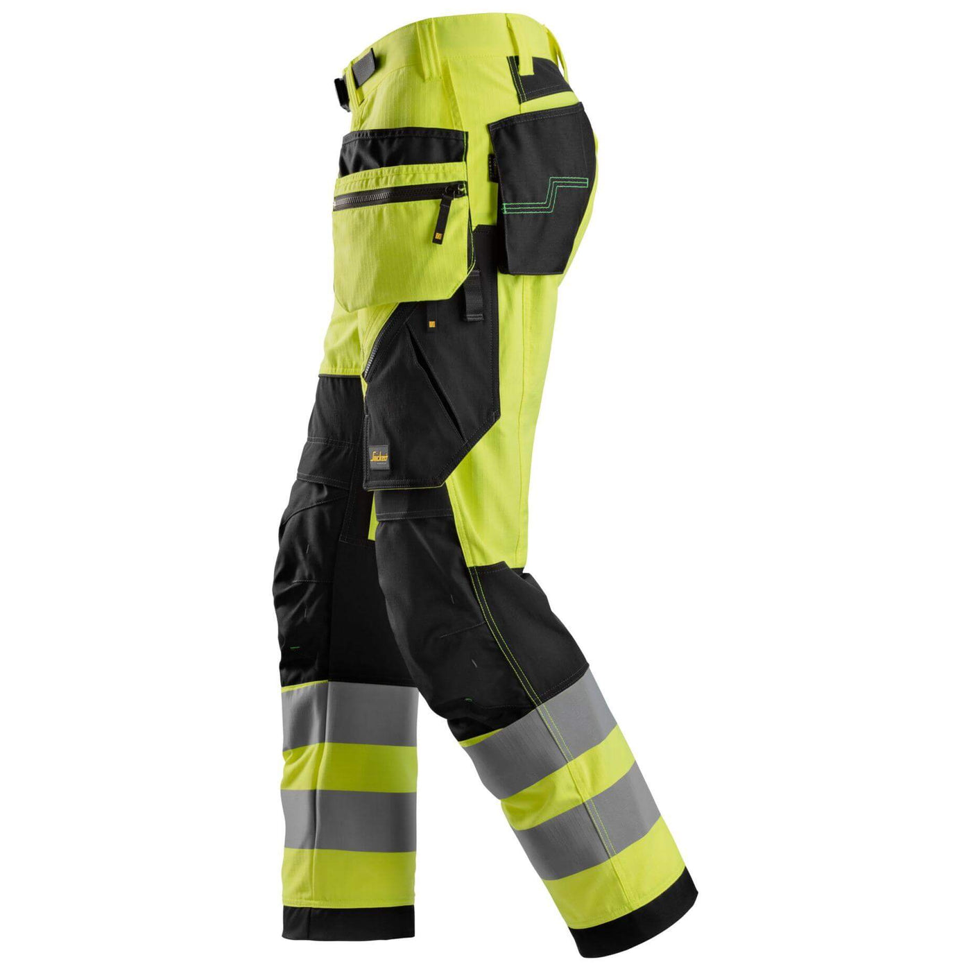 Snickers 6932 Lightweight Hi Vis Work Trousers with Holster Pockets Class 2 Hi Vis Yellow Black left #colour_hi-vis-yellow-black