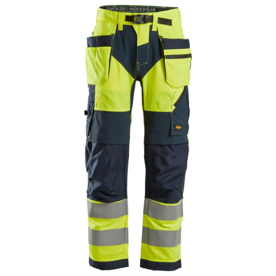 Snickers 6932 Lightweight Hi Vis Work Trousers with Holster Pockets Class 2 Hi Vis Yellow Navy Blue Main #colour_hi-vis-yellow-navy-blue