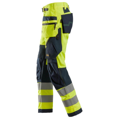 Snickers 6932 Lightweight Hi Vis Work Trousers with Holster Pockets Class 2 Hi Vis Yellow Navy Blue left #colour_hi-vis-yellow-navy-blue