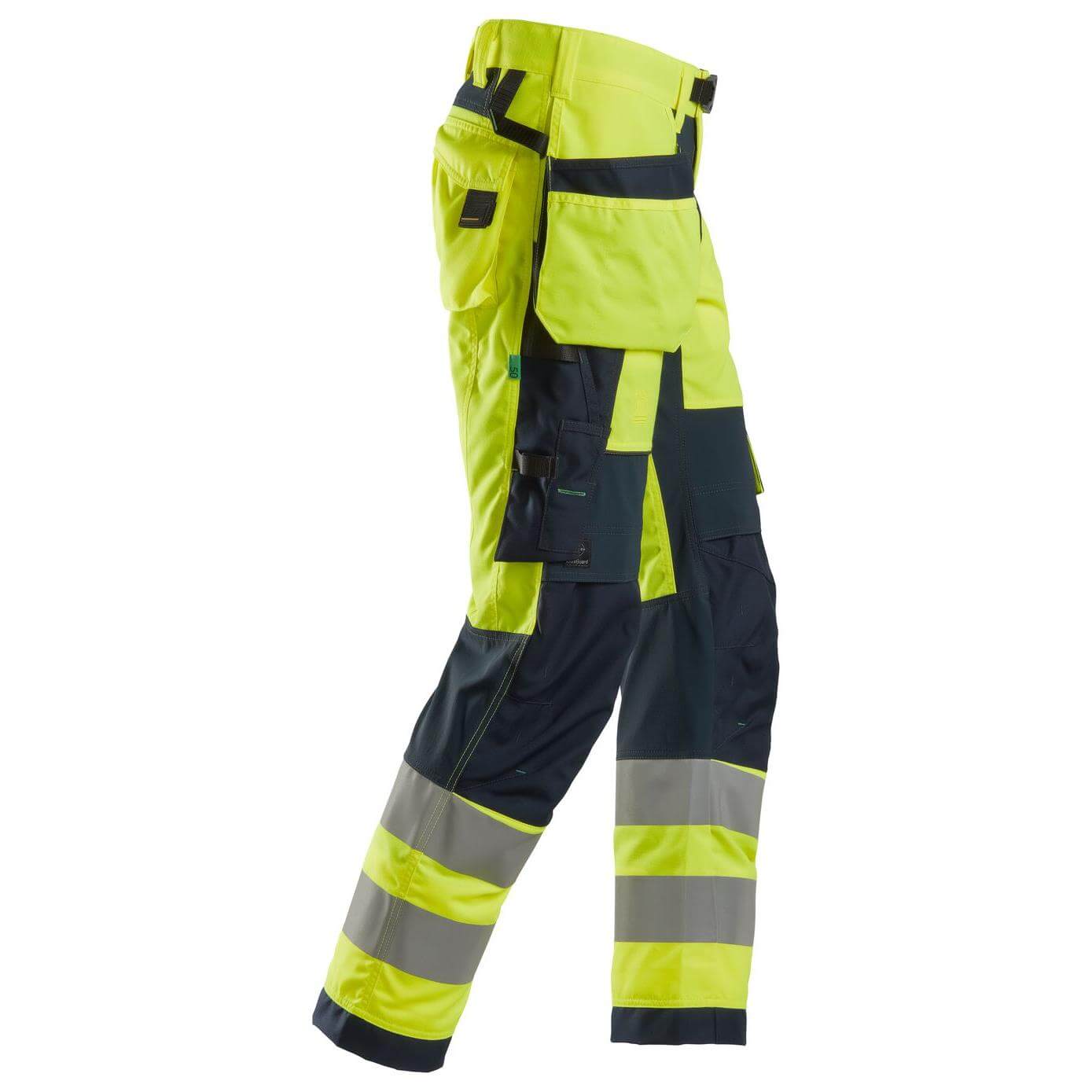 Snickers 6932 Lightweight Hi Vis Work Trousers with Holster Pockets Class 2 Hi Vis Yellow Navy Blue right #colour_hi-vis-yellow-navy-blue