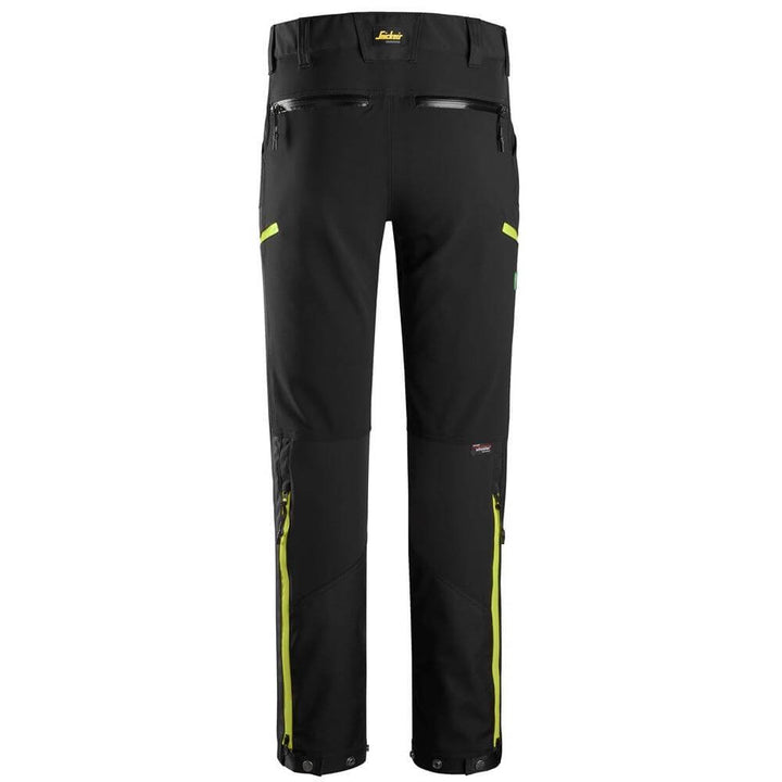 Snickers 6948 FlexiWork Softshell Stretch Trousers Black Neon Yellow back #colour_black-neon-yellow