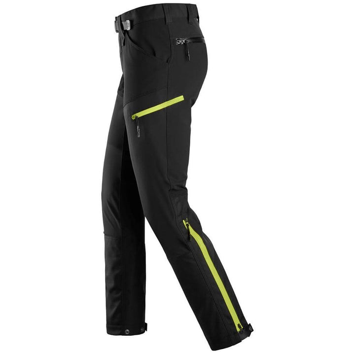 Snickers 6948 FlexiWork Softshell Stretch Trousers Black Neon Yellow left #colour_black-neon-yellow