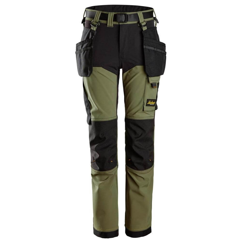 Snickers 7575 AllroundWork Junior 4 way Stretch Trousers Khaki Green Black Main #colour_khaki-green-black