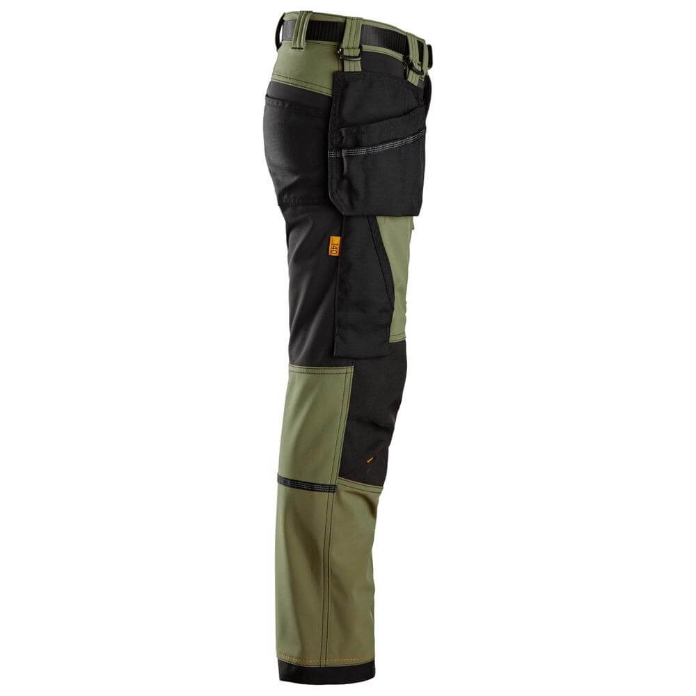 Snickers 7575 AllroundWork Junior 4 way Stretch Trousers Khaki Green Black right #colour_khaki-green-black