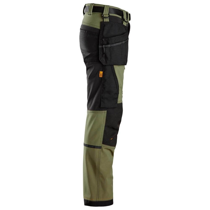 Snickers 7575 AllroundWork Junior 4 way Stretch Trousers Khaki Green Black right #colour_khaki-green-black